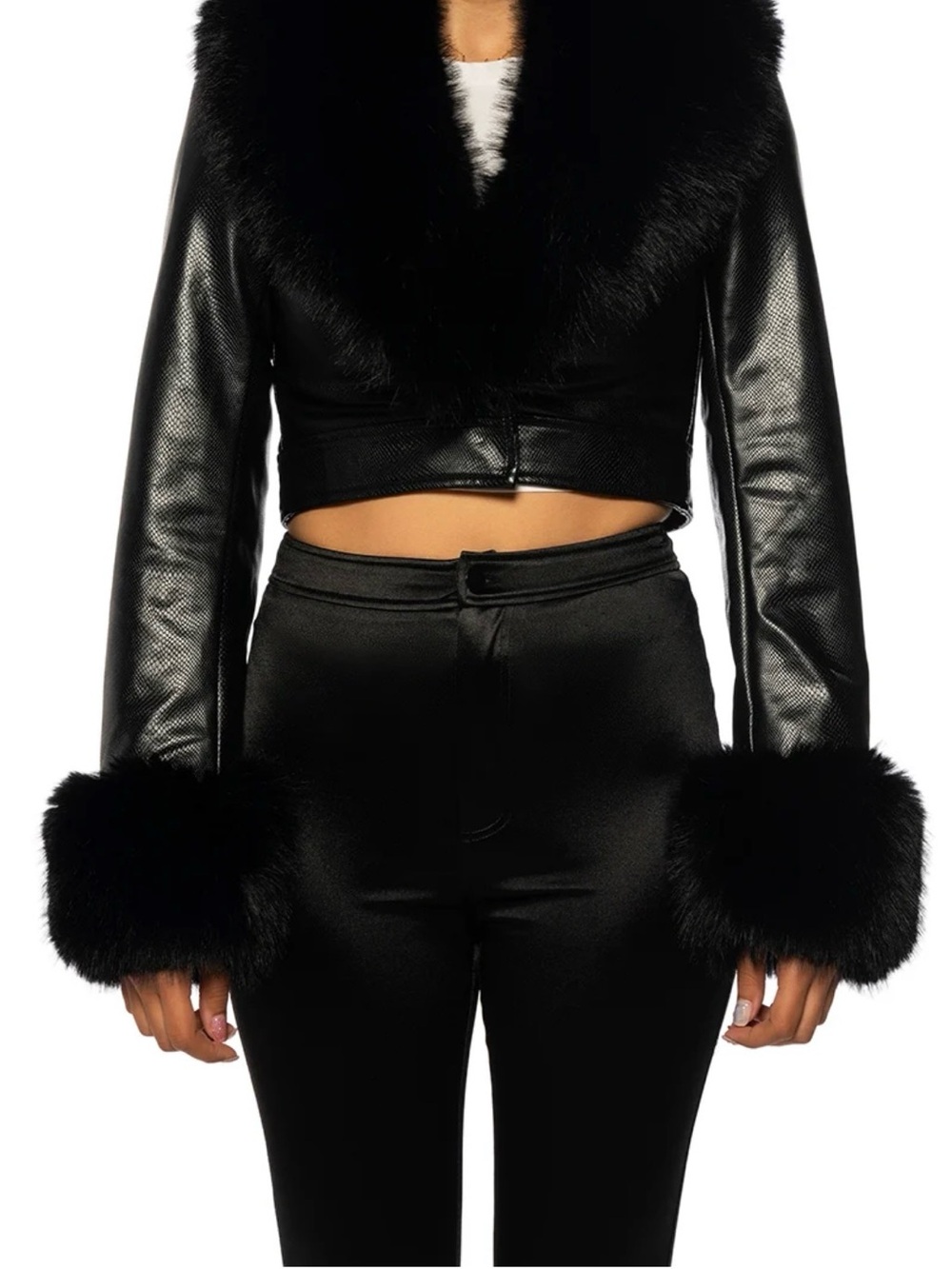 Azalea Wang Giselle Black Faux Fur Trim Jacket- Women size MEDIUM